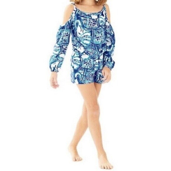 LILLY PULITZER Girls Keep On Trunkin' Elephant Romper in Blue - Picture 2 of 10